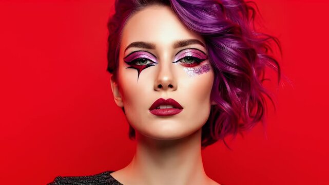Fashion model with modern harlequin makeup