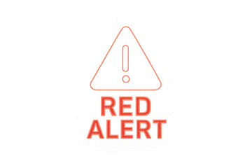 Red alert neon warning sign with glowing exclamation mark triangle displaying urgent notification on transparent background