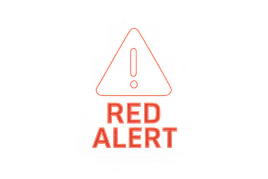 Red alert neon warning sign with glowing exclamation mark triangle displaying urgent notification on transparent background - Powered by Adobe