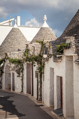 The distinctive and unique Trulli houses of Alberobello, in the Puglia region of Italy, Europe. UNESCO World Heritage List.