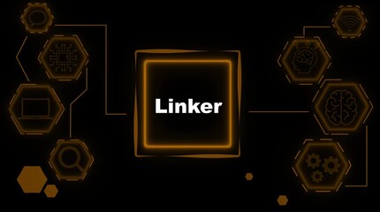 Digital network connection concept with glowing orange hexagons and icons representing communication technology data processing and innovation on a dark background - Powered by Adobe