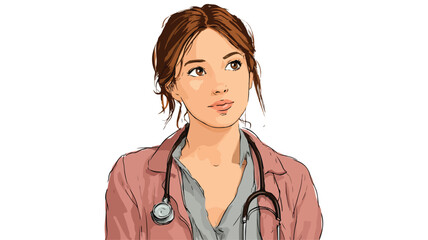 Professional Female Doctor Cartoon Character with Stethoscope Vector Illustration