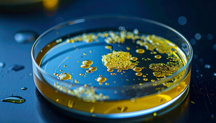 Petri dish showing bacterial growth for drug discovery, scientific laboratory setup, medical research
