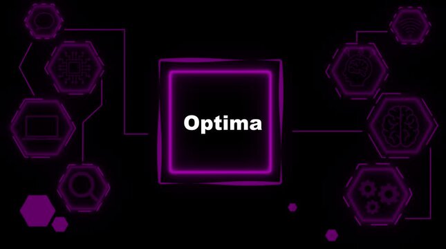Optima technology network abstract digital connection data flow artificial intelligence innovation concept glowing neon hexagons on black background