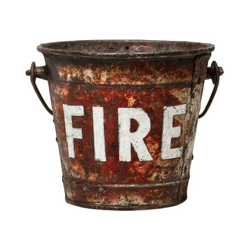 Png of old rusty fire bucket isolated on transparent background, a vintage firefighting tool with weathered metal surface