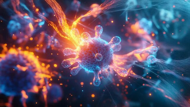 Virus cells replicating in human body causing disease