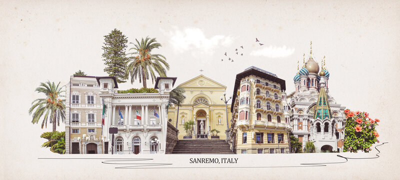 Sanremo, Italy - Facade of building at central street of Sanremo