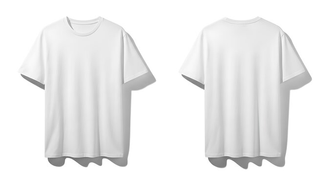 A white tshirt shown from both front and back views, isolated on a white background, perfect for ecommerce product listings