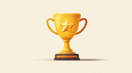 flat illustration bright golden trophy stands on dark base with star emblem at front. It symbolizes victory, achievement and recognition in various competitions or events