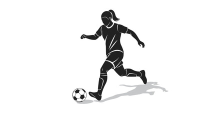 Silhouette of female soccer player kicking ball in action pose