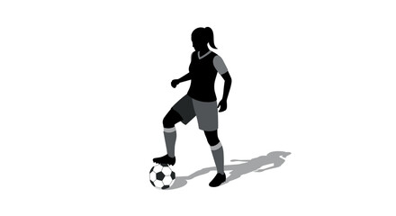 Obraz premium Female football player kicking soccer ball silhouette with shadow