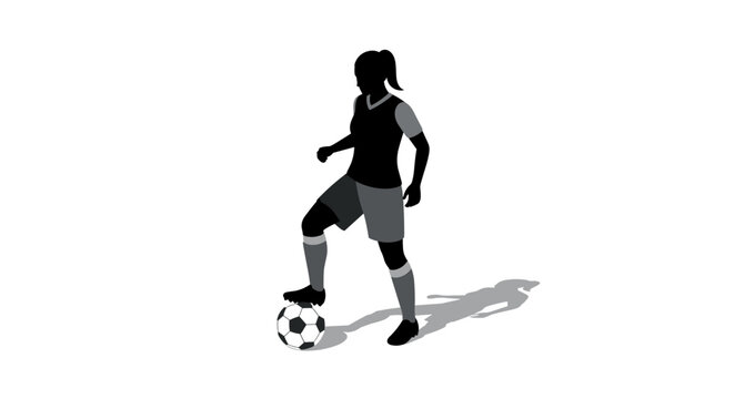 Female football player kicking soccer ball silhouette with shadow - Powered by Adobe