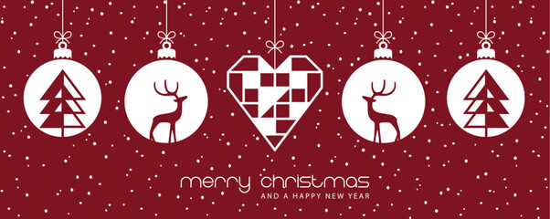 christmas greeting card with decorative hanging christmas balls vector illustration