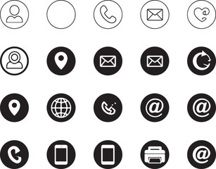 Contact icon set. Thin line and flat Contact icons set. Contact symbols - Phone, mail, smartphone, fax, info, support
