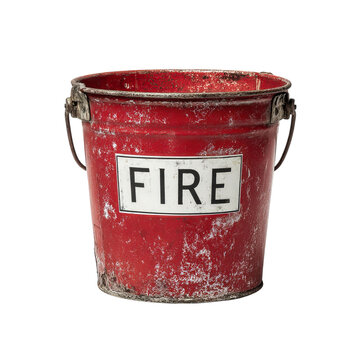 Png of an old red fire bucket isolated on transparent background, a vintage firefighting tool with weathered texture
