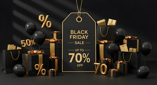 Luxurious black friday sale with 70 percent off discount and gift boxes