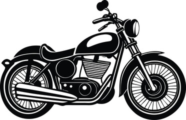 Illustration of Black and White Design Motorcycle Riding on White Background for Old School Silhouette