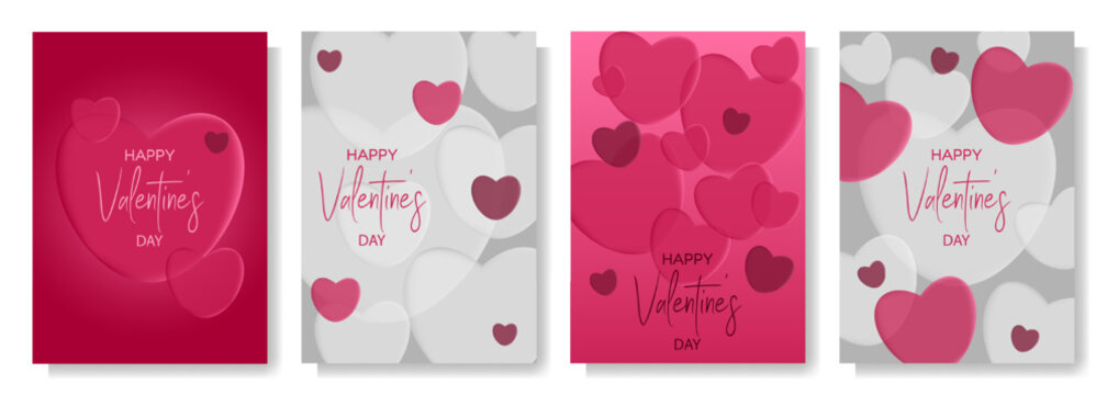 A romantic set of Valentine's Day posters in elegant red, gray, and white tones