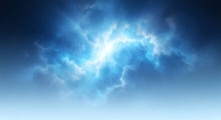 Celestial Burst: A dynamic display of radiant light pierces through a sea of atmospheric blue hues, creating a spectacle of intense energy and ethereal beauty. 