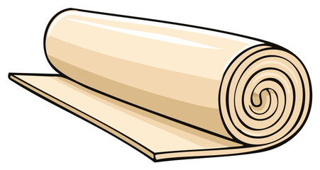 Rolled beige dough or fabric mat cartoon illustration for cooking craft or textile themes