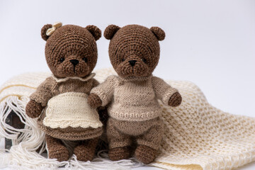 Handmade crocheted bear toy, amigurumi. Handmade stuffed toys. 