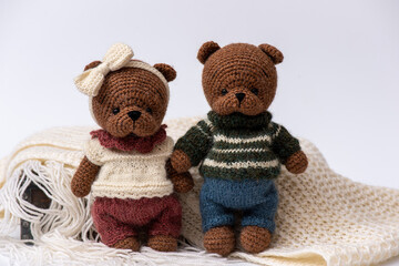 Handmade crocheted bear toy, amigurumi. Handmade stuffed toys. 