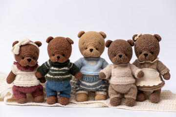 Handmade crocheted bear toy, amigurumi. Handmade stuffed toys. 