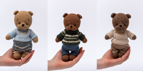 Handmade crocheted bear toy, amigurumi. Handmade stuffed toys. 