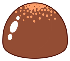 Glossy brown candy truffle with decorative cocoa powder dusting and shiny reflections