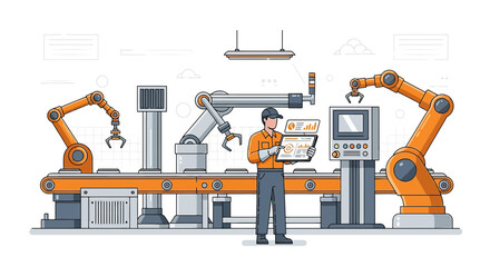 Industrial automation and operator monitoring the robotic arm system via tablet interface