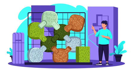 Innovative artist showcasing a collection of unique geometric shaped pottery display art