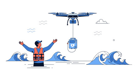 Innovative Drone Delivering Defibrillator to Lifeguard in Water for Emergency Medical Assistance