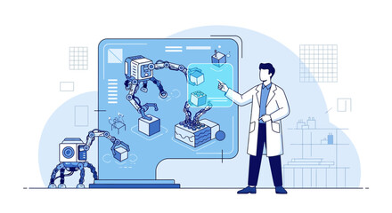 Innovative robotic system design with engineer controlling automation process and development