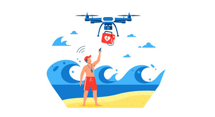 Lifeguard Uses Drone to Deliver Defibrillator on Beach for Rapid Medical Assistance