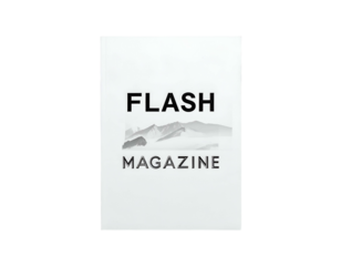 Minimalist magazine cover with mountain range illustration