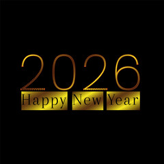 Happy New Year 2026 Golden Text on Black Background