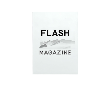 Minimalist magazine cover with mountain range illustration