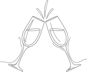Elegant line art of champagne glasses toasting for celebration and special events