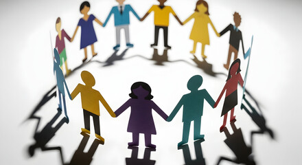 A diverse group of paper people holding hands in a circle symbolizes community, unity, and collaboration for a positive and supportive environment.