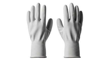 Obraz premium Two clean, white rubber gloves isolated on a stark white background