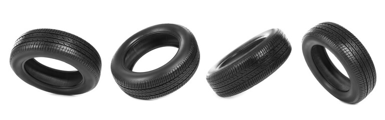 Set of car tires isolated on white