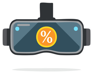 VR glasses displaying percentage sign for discounts and sales, digital technology for advertising and special offers