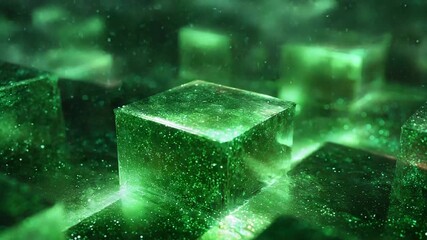 Green glowing cubes representing data storage and digital connection - Powered by Adobe