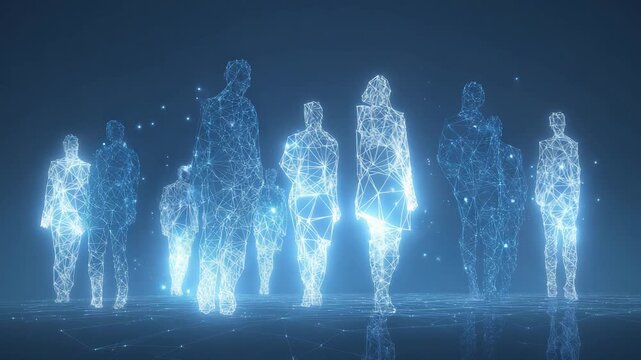 abstract people crowd business connect network digital low poly wireframe video motion