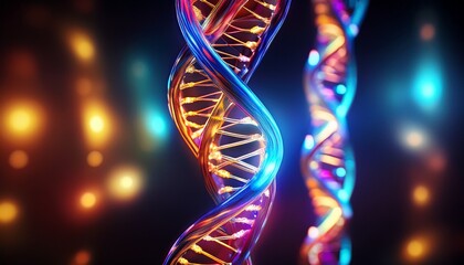 a vibrant glowing representation of a dna double helix