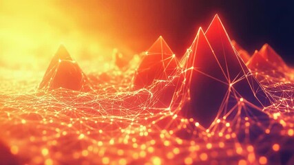 Glowing digital network connecting data nodes on abstract landscape - Powered by Adobe