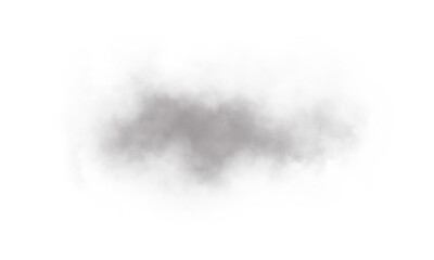 Fototapeta premium Soft gray smoke cloud texture isolated on white background, light mist or fog effect for digital design, airy dust and vapor overlay, abstract atmospheric illustration element.