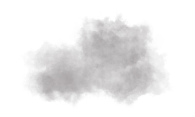 Soft gray smoke cloud texture isolated on white background, light mist or fog effect for digital design, airy dust and vapor overlay, abstract atmospheric illustration element.