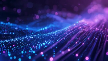 Abstract digital network of glowing blue and purple lights with bokeh effects. - Powered by Adobe