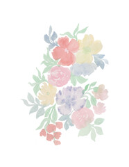 bouquet of  yellow, pink flowers and green leaves